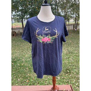 John Deere Womens 2XL Navy Floral Antlers T-Shirt